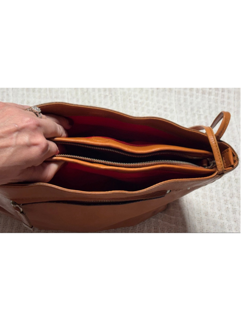 Vintage Hobo THE ORIGINAL Tan Leather Medium Organizer Tote Purse Handbag 90s - Picture 6 of 11